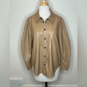 Jonathan Simkhai Classic Tan Vegan Leather Shirt Jacket Size M Snap Front